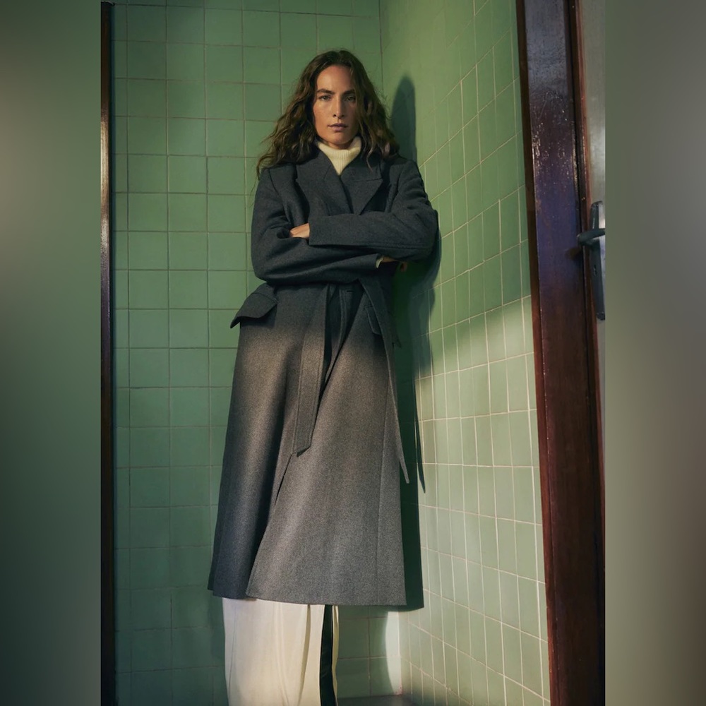 Mango Dark Gray Wool Belted Long Coat